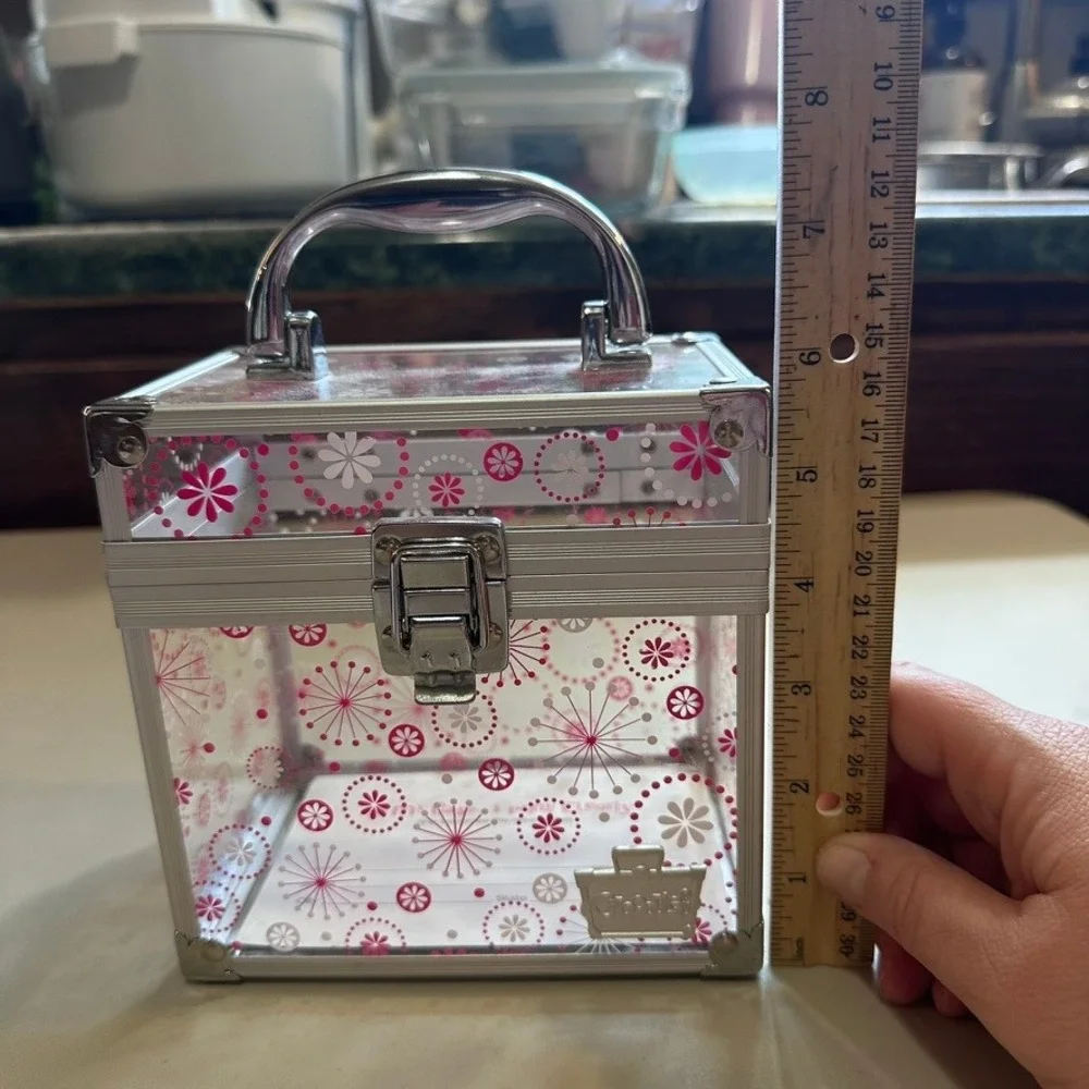 Caboodles Train Case Makeup Organizer Y2K Clear Pink Floral Excellent